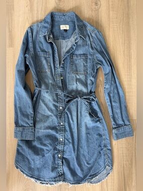 Universal Thread Blue Denim Shirt Dress with Classic Stitching